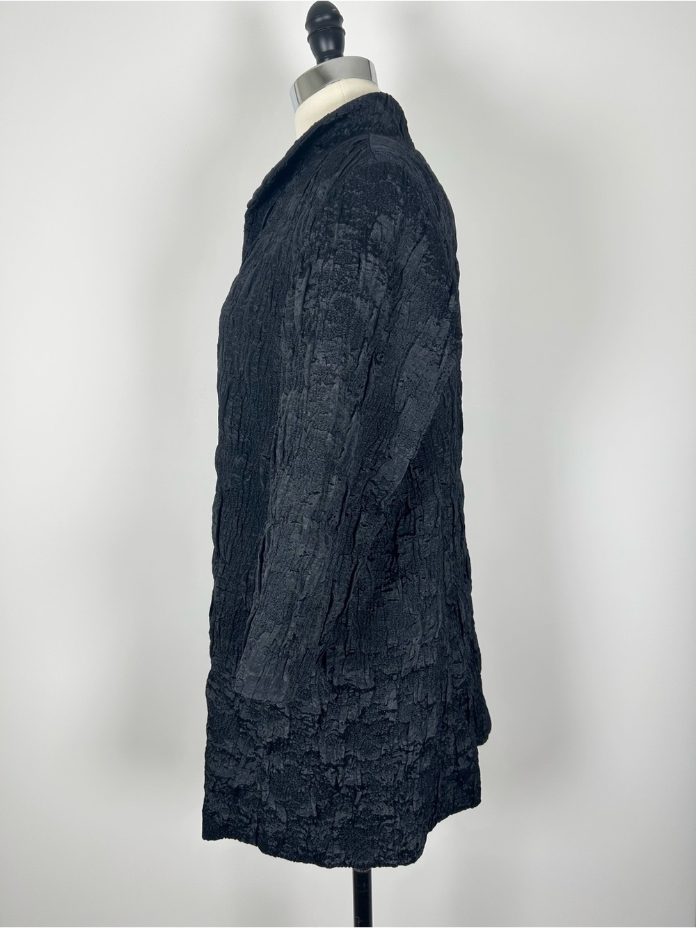 Eileen Fisher Crinkle Jacket Women's Medium Black 3/4 Sleeve Mid Length Textured - Picture 2 of 15